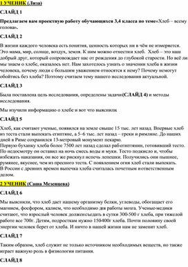 Обложка для материала Текст выступления к исследовательскому проекту 3,4 класса