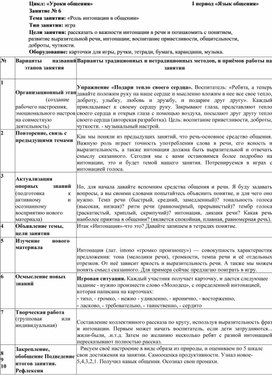 Обложка для материала Конспект занятия по внеурочной деятельности «Роль интонации в общении»