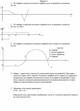 Самостоятельная работа" "Графика координаты, пути, скорости и ускорения" для уровня СОО