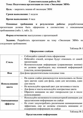 Обложка для материала Самостоятельная работа по теме Подготовка презентации по теме «Эволюция ЭВМ»