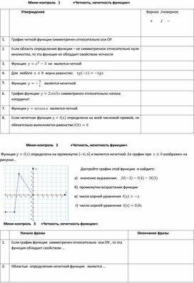 Тест «Четность, нечетность функции»