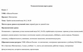 Обложка для материала Технологическая карта урока по математике, 2 класс