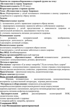 Конспект НОД по  использованию  здоровьесберегающих технологий в старшей группе "Путешествие в страну здоровья"