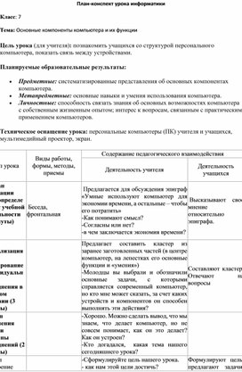 Презентация по информатике 7 класс основные компоненты компьютера и их функции