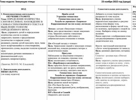 Календарный план для старшей группы "зимующие птицы"