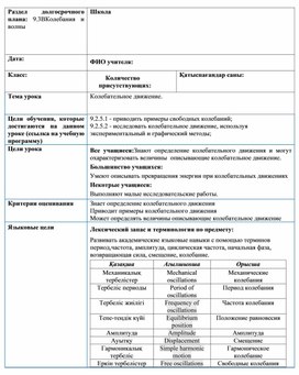 Обложка для материала Колебательное движение план урока