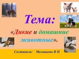 Обложка для материала Презентация. Тема:"Дикие и домашние животные"