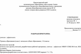 Обложка для материала Рабочая программа учителя дефектолога 1-4 класс ЗПР