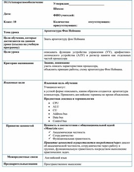 Обложка для материала Информатика10классАрхитектураФонНейманаПланУрока