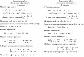 Контрольная работа по теме "Неравенства" (9  класс)