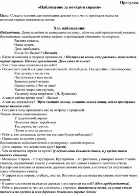 Обложка для материала Прогулка «Наблюдение за почками сирени»
