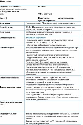 Написание чисел. Что ты знаешь о натуральных числах. КРАТКОСРОЧНЫЙ ПЛАН