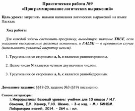 Обложка для материала Практическая работа №9 «Программирование логических выражений»