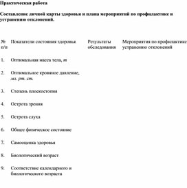 Обложка для материала Практическая работа   Составление личной карты здоровья и плана мероприятий по профилактике и устранению отклонений.