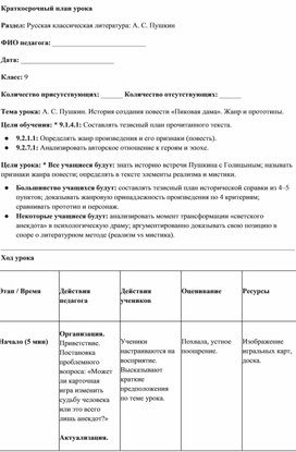 Обложка для материала КСП к уроку по повести А.С. Пушкина "Пиковая дама"