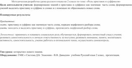 Методическая разработка урока русского языка во 2 классе по теме: «Роль приставок и суффиксов»