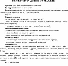 Обложка для материала Конспект урока Речь и альтернативная коммуникация «Деление слов на слоги»
