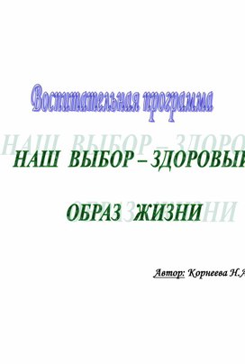 Программа воспитательной работы "Наш выбор- здовый образ жизни"