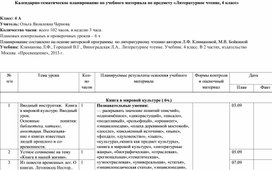 Календарно-тематическое планирование по литературному чтению 4 класс, МК Перспективаню