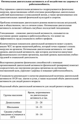 Обложка для материала Оптимальная двигательная активность и её воздействие на здоровье и работоспособность.