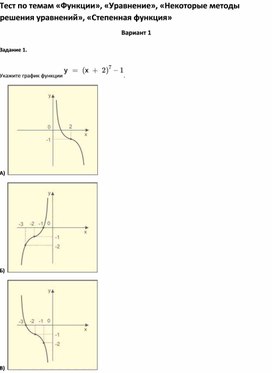 Обложка для материала Тест по темам «Функции», «Некоторые методы решения уравнений», «Степенная функция»
