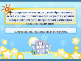 Обложка для материала Программа по "Формированию навыков словообразования у детей старшего дошкольного возраста с общим недоразвитием речи посредством комплекса дидактических игр"