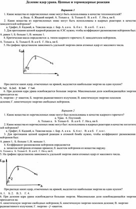 Обложка для материала Тест по теме "Деление ядер урана" 11 класс