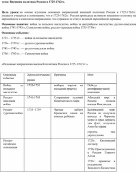 Внешняя политика второй половины XVIII века в Европе