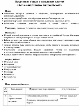 Предметная неделя в начальных классах  «Занимательный калейдоскоп»