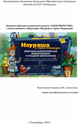 Обложка для материала Конспект образовательной деятельности «ЭЛЕКТРИЧЕСТВО»  с использованием лаборатории «Наураша в стране Наурандии»