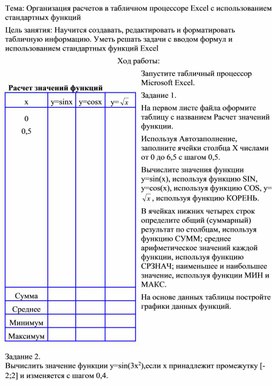 Организация расчетов в табличном процессоре Excel с использованием стандартных функций