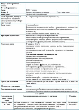 Обложка для материала 1,8_Рациональное неравенство_Краткосрочный план_5 урок