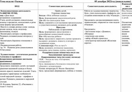 Календарное планирование в старшей группе на тему недели "Одежда"