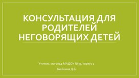 Обложка для материала Консультация для родителей неговорящих детей