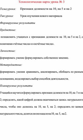 Технологическая карта урока  по  математике