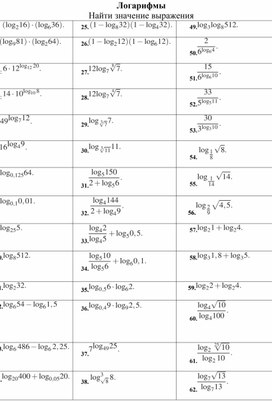Преобразование логарифмических выражений и логарифмические уравнения