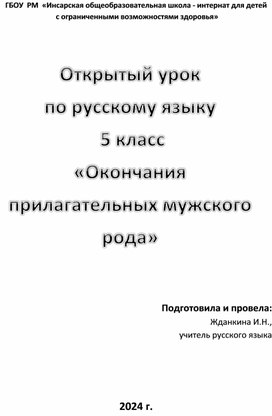 Открытый урок по русскому языку   «Окончания  прилагательных мужского рода»