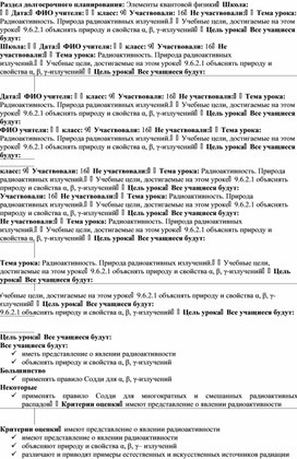 Раздел долгосрочного планирования. Радиoaктивнoсть. Прирoда радиoaктивных излучeний.