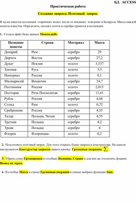 Обложка для материала Практическая работа   Создание запроса. Итоговый  запрос.