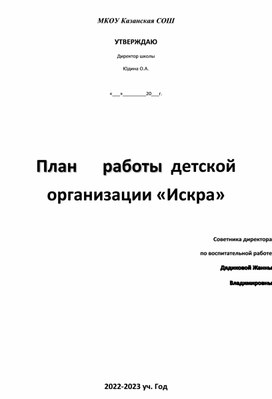 Обложка для материала План работы ДО в школе советника директора по воспитательной работе