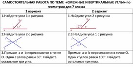 Самостоятельная работа по теме "Смежные и вертикальные углы"