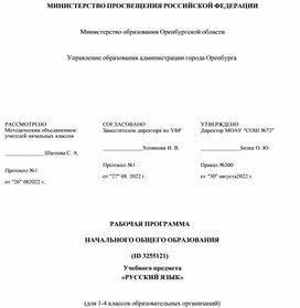 Рабочая программа по русскому языку 1-4 класс. Перспектива. 2022-2023 уч. год.