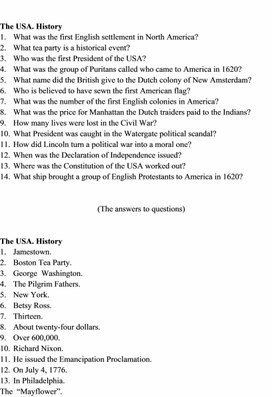 Страноведческие тесты. The USA. History