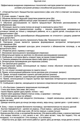 Обложка для материала Круглой стол Эффективное внедрение современных технологий и методов развития связной речи как условие улучшения речевых способностей дошкольников