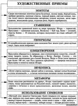 Художественные приёмы памятка по чтению