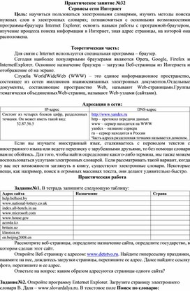 Обложка для материала Практическое занятие по информатике на тему "Сервисы сети Интернет"