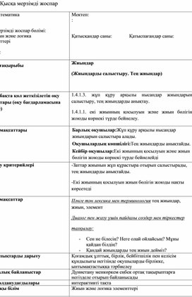 Обложка для материала 1Сжәне жиындар элементтерін оқыту  Жиындар Қысқа мерзімді жоспар