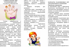 Обложка для материала Буклет для родителей "УДИВИТЕЛЬНЫЙ  МИР ПАЛЬЧИКОВЫХ ИГР"