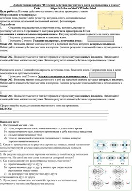 Обложка для материала Виртуальная Лабораторная работа "Изучение действия магнитного поля на проводник с током" 8 класс