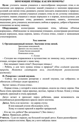 Обложка для материала Тематическое занятие на тему "ЗИМУЮЩИЕ ПТИЦЫ. КАК ИМ ПОМОЧЬ?"